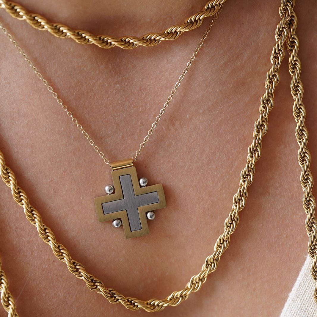 2 Tone Cross Necklace