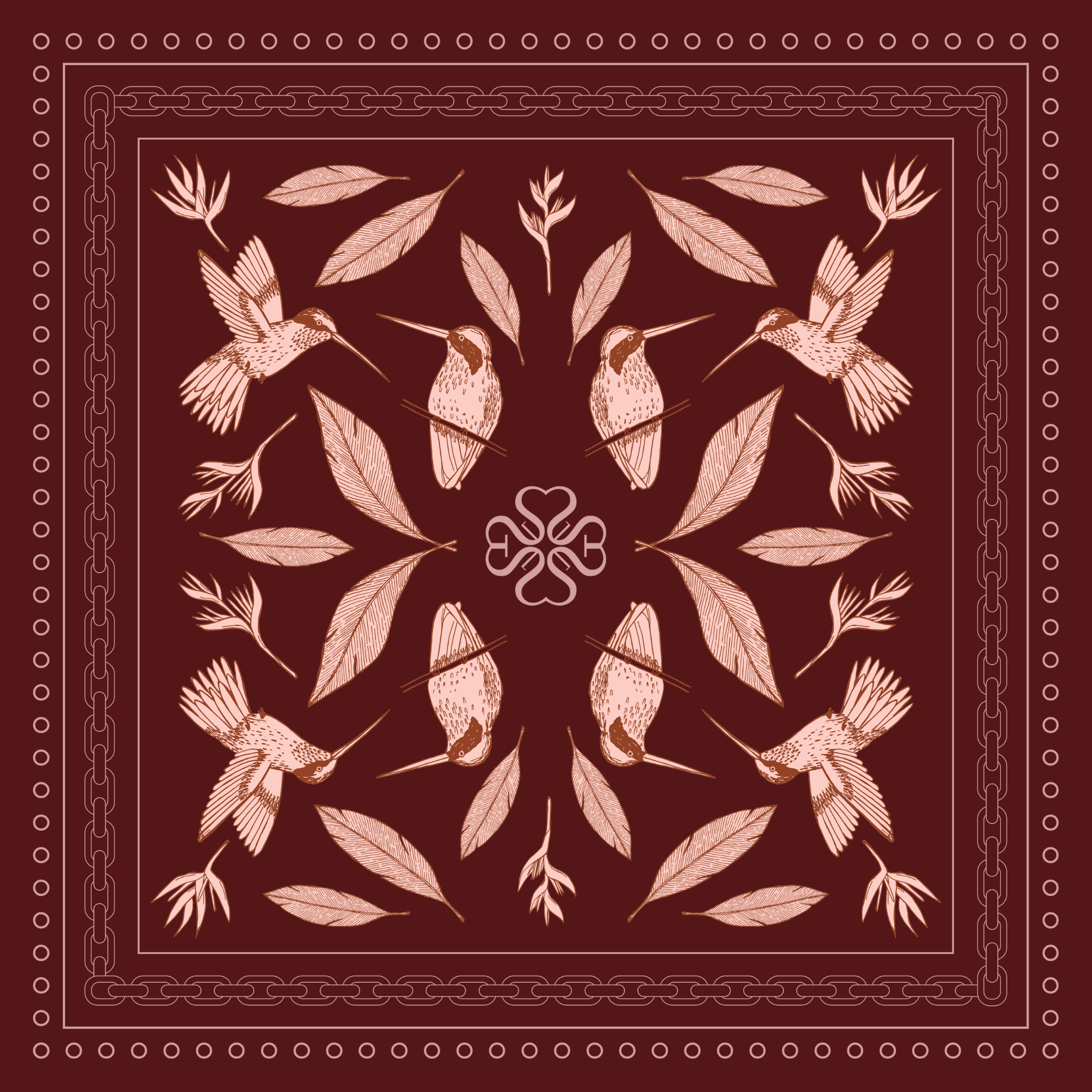 Burgundy Hummingbird Silk Scarf