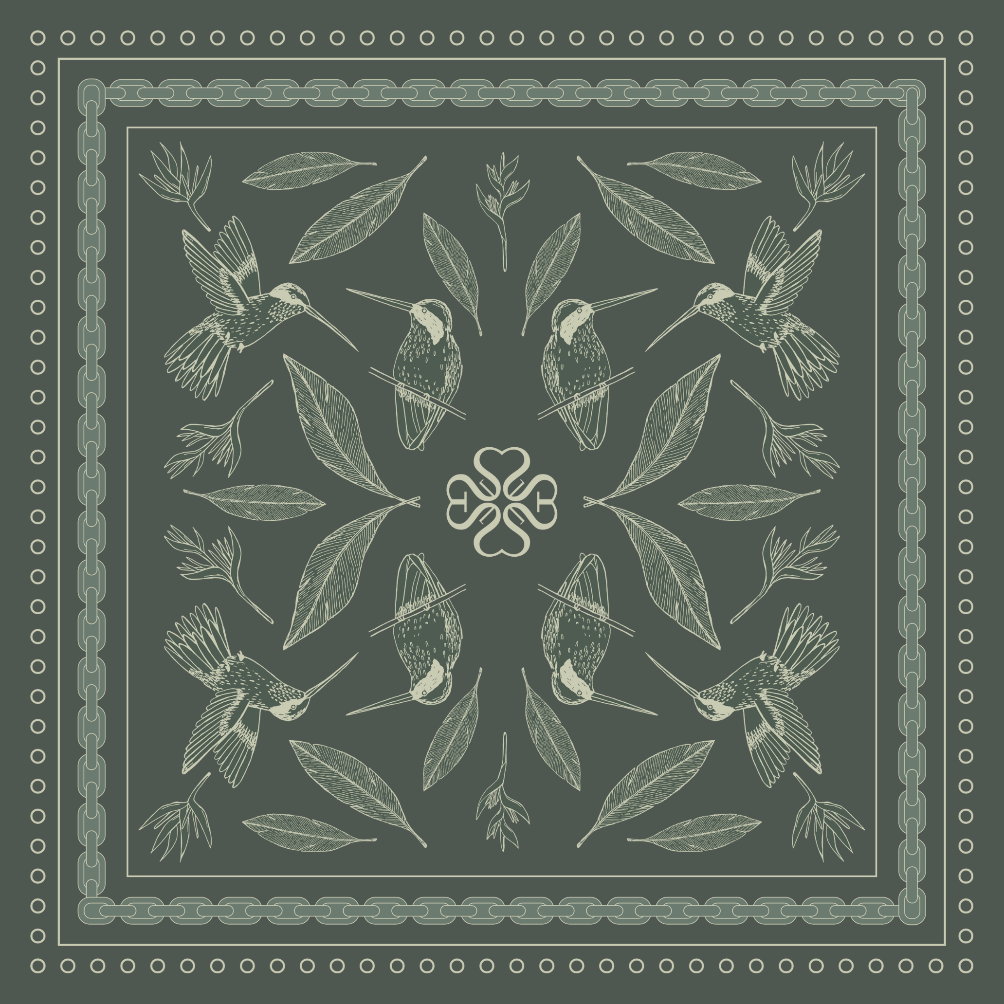 Green Hummingbird Silk Scarf