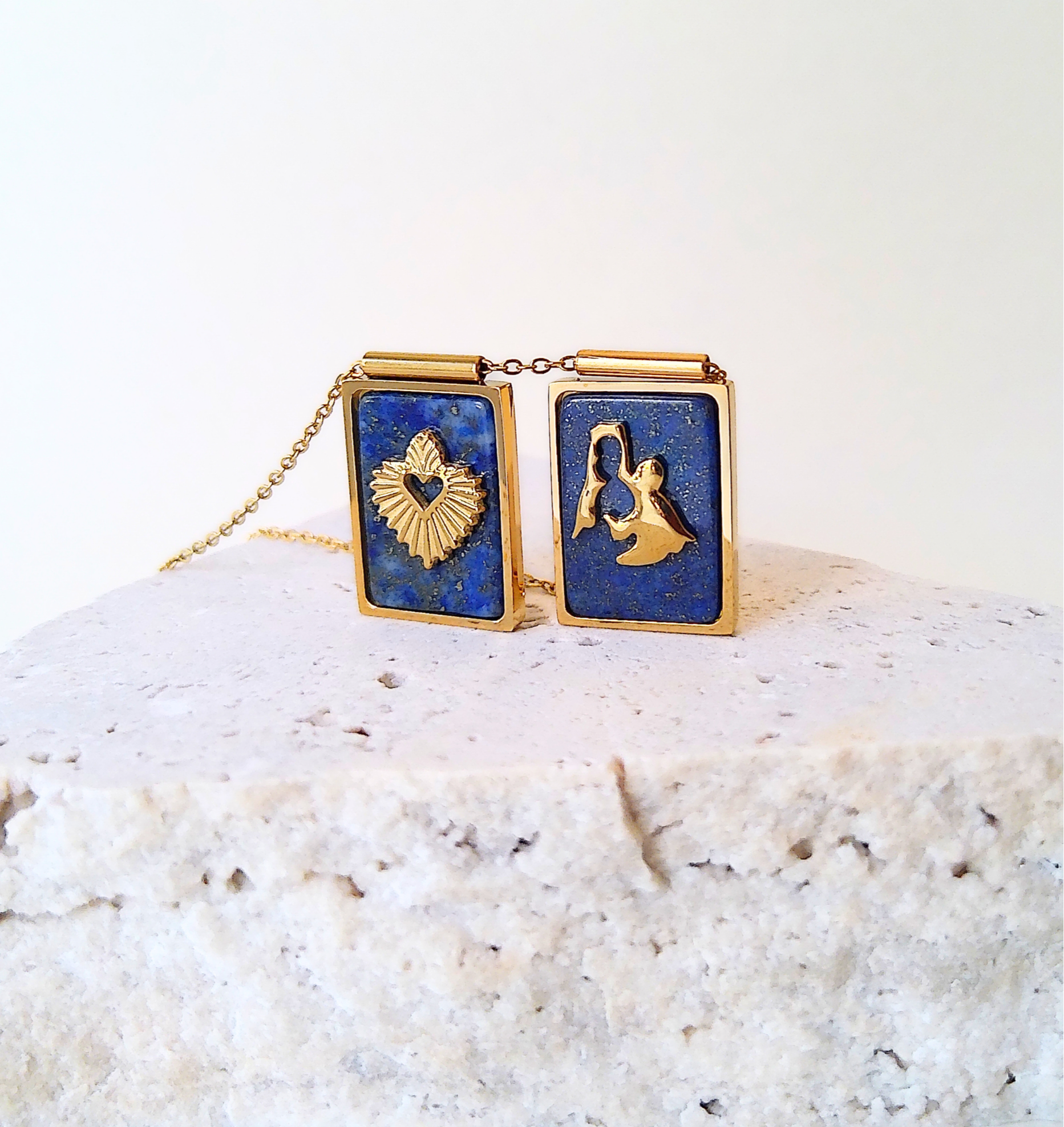 SCAPULAR Virgin & Sacred Heart -Lapis Lazuli-
