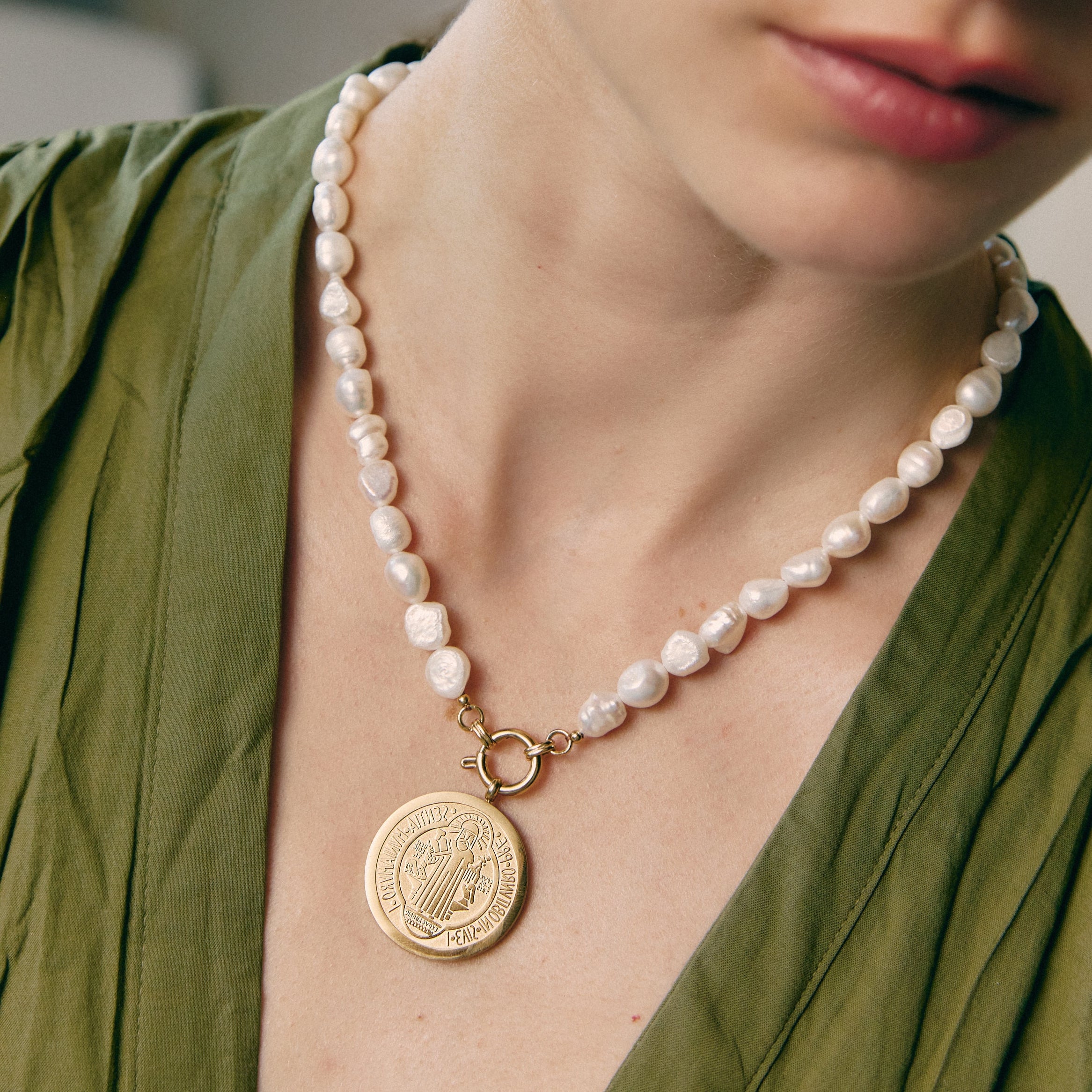 Saint Benedict Pearl Necklace -Large-