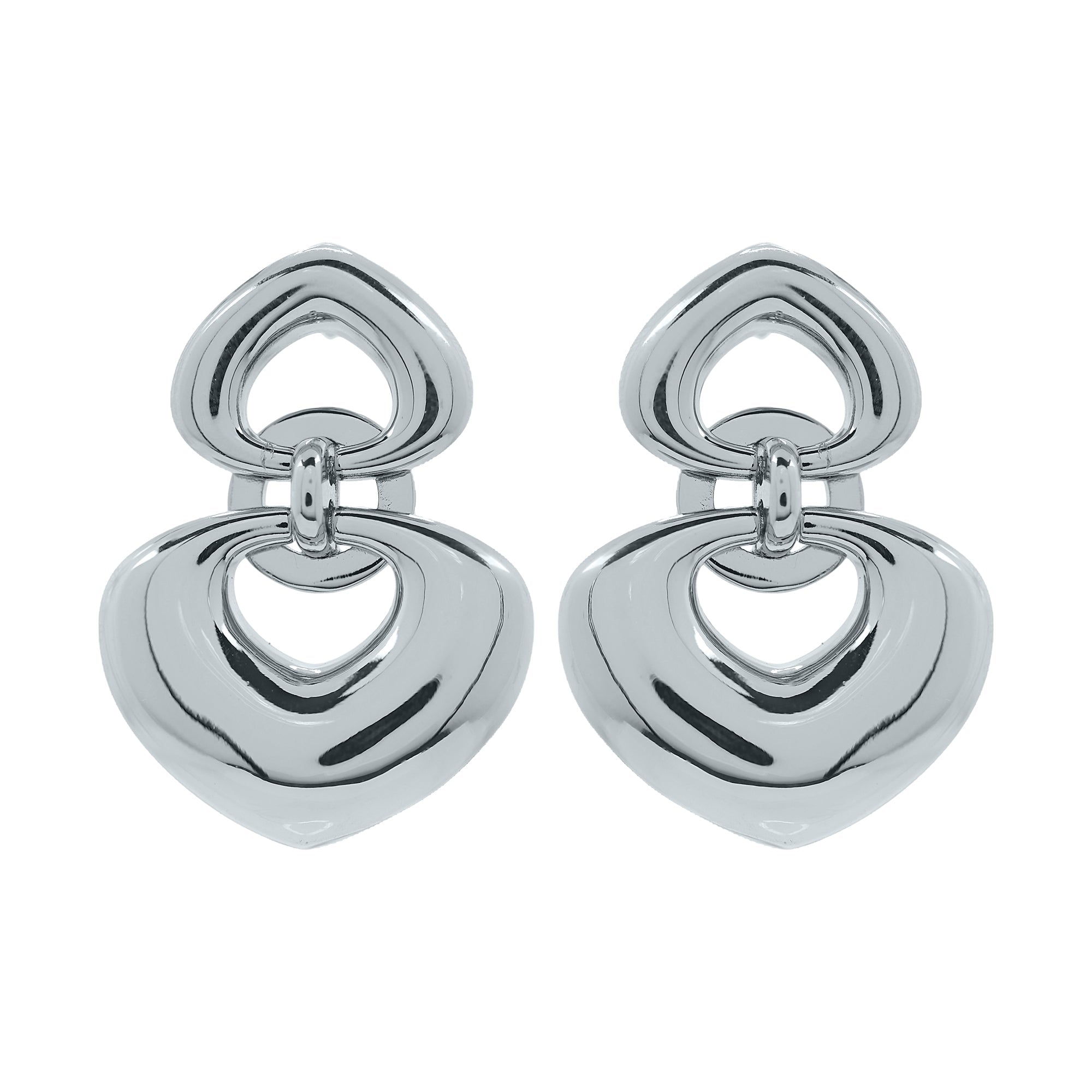 Silver Earrings with Locked Hearts Shape