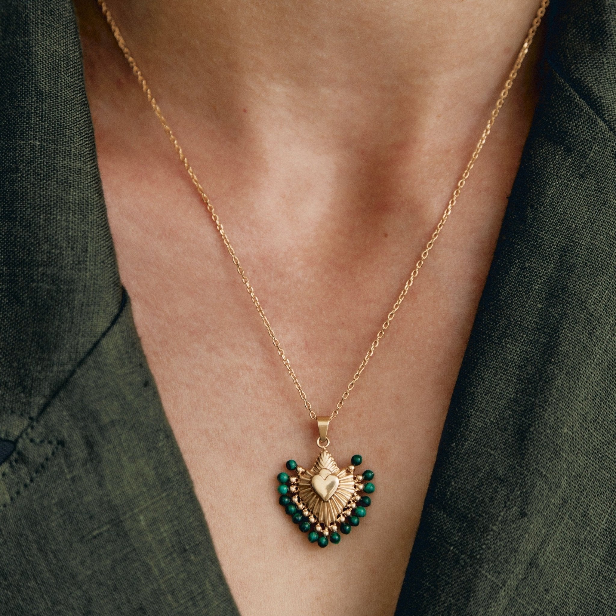 CUORE MALACHITE STONES NECKLACE